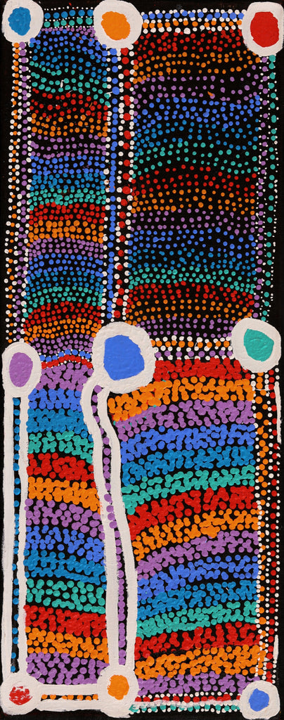 Aboriginal Artwork by Sheree Napurrurla Wayne, Lukarrara Jukurrpa (Desert Fringe-rush Seed Dreaming), 76x30cm