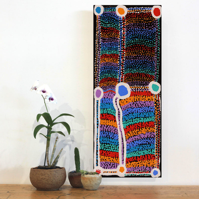 Aboriginal Artwork by Sheree Napurrurla Wayne, Lukarrara Jukurrpa (Desert Fringe-rush Seed Dreaming), 76x30cm