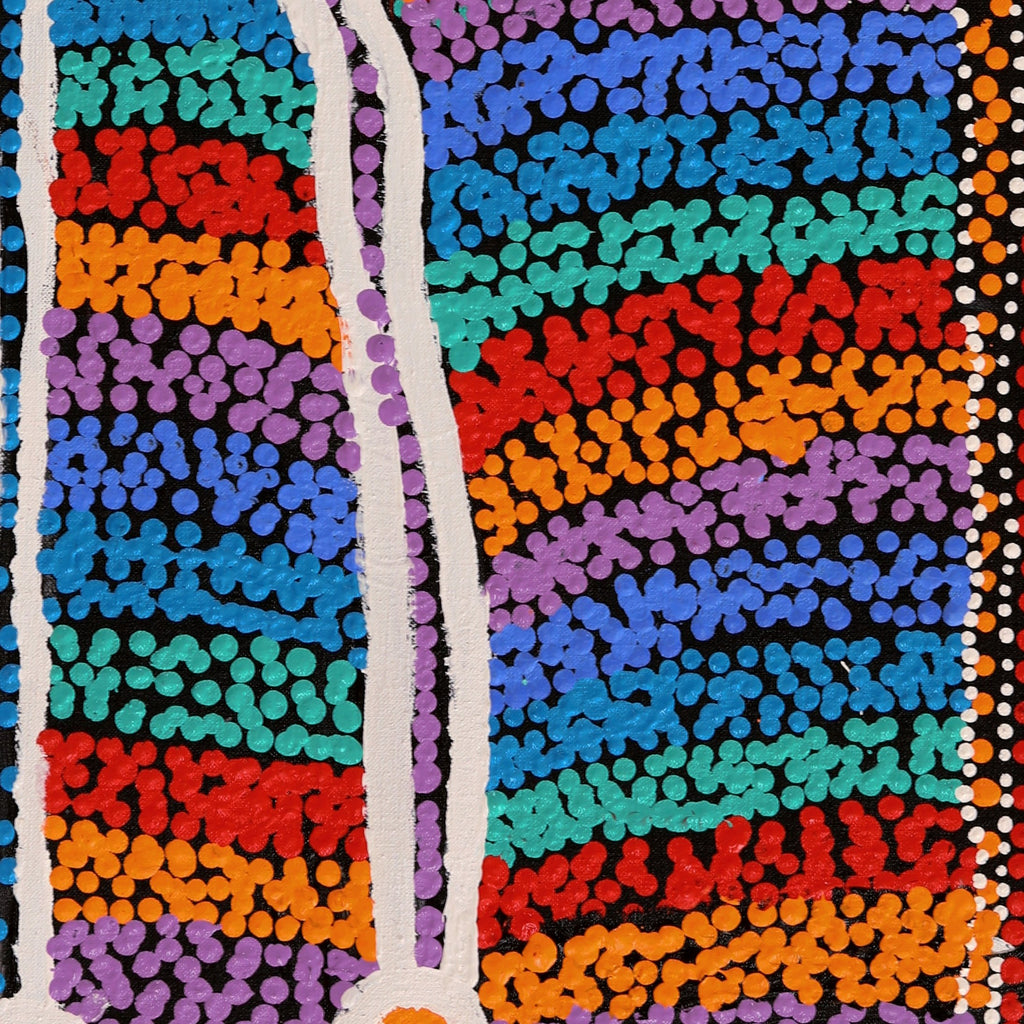 Aboriginal Artwork by Sheree Napurrurla Wayne, Lukarrara Jukurrpa (Desert Fringe-rush Seed Dreaming), 76x30cm