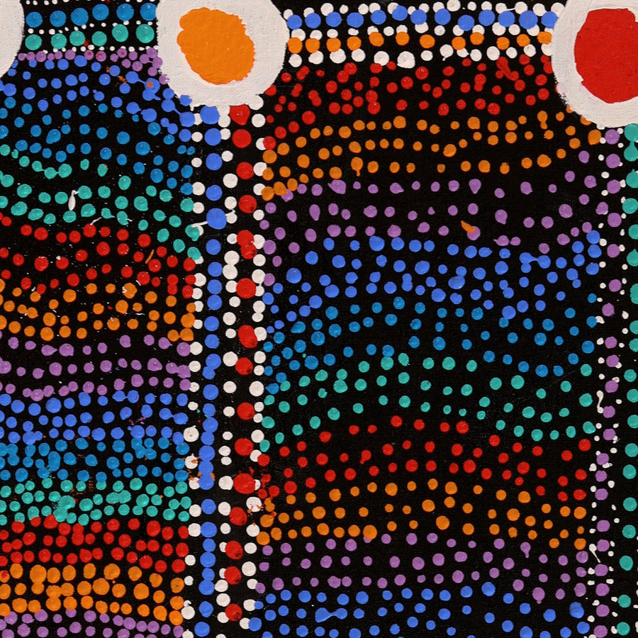 Aboriginal Artwork by Sheree Napurrurla Wayne, Lukarrara Jukurrpa (Desert Fringe-rush Seed Dreaming), 76x30cm