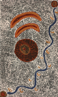 Aboriginal Artwork by Sheree Napurrurla Wayne, Lukarrara Jukurrpa (Desert Fringe-rush Seed Dreaming), 76x46cm