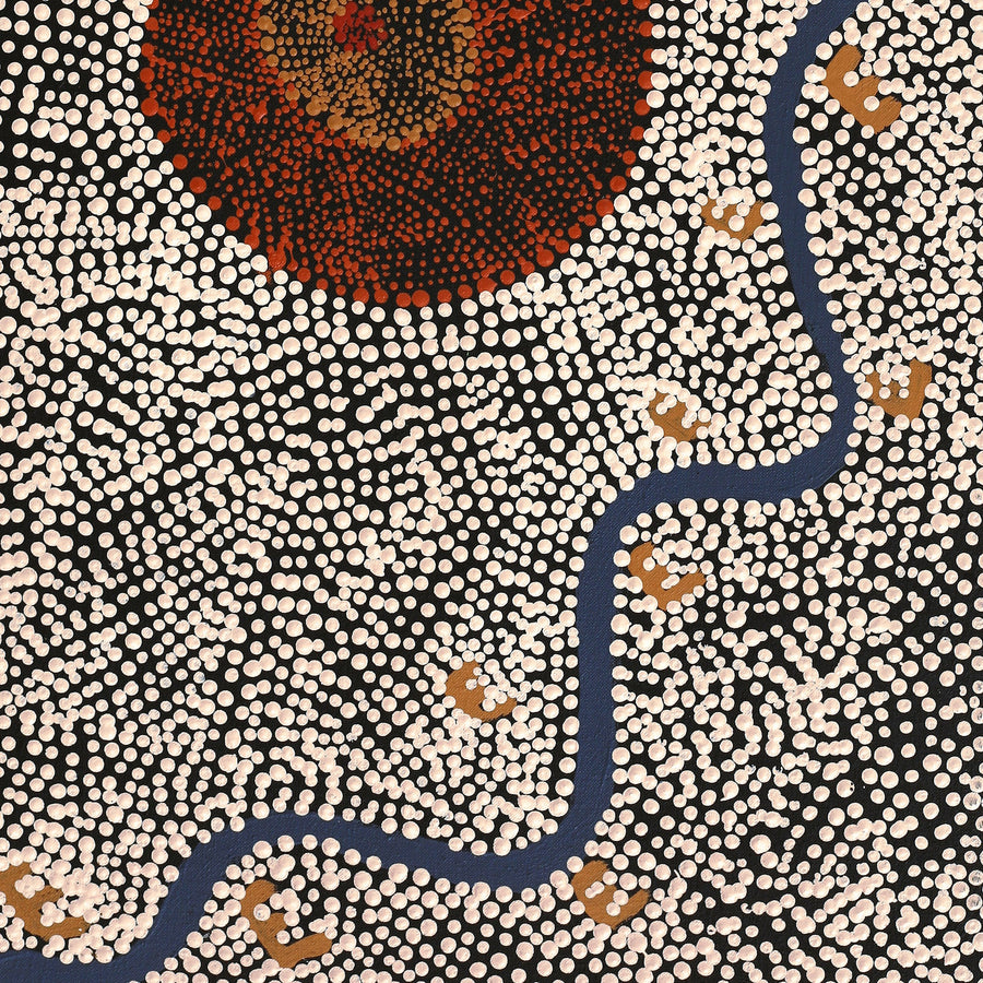 Aboriginal Artwork by Sheree Napurrurla Wayne, Lukarrara Jukurrpa (Desert Fringe-rush Seed Dreaming), 76x46cm