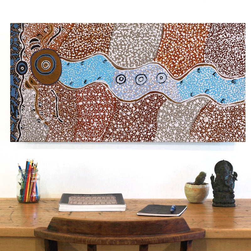 Aboriginal Artwork by Sheree Napurrurla Wayne, Lukarrara Jukurrpa (Desert Fringe-rush Seed Dreaming), 91x46cm