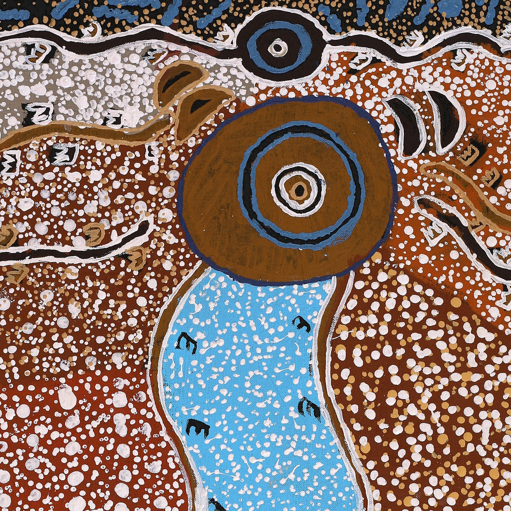 Aboriginal Artwork by Sheree Napurrurla Wayne, Lukarrara Jukurrpa (Desert Fringe-rush Seed Dreaming), 91x46cm