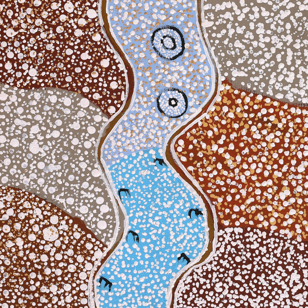Aboriginal Artwork by Sheree Napurrurla Wayne, Lukarrara Jukurrpa (Desert Fringe-rush Seed Dreaming), 91x46cm