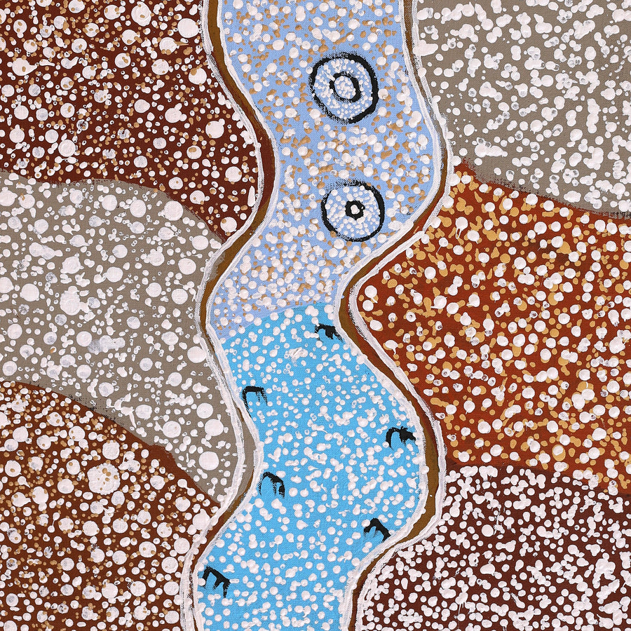 Aboriginal Artwork by Sheree Napurrurla Wayne, Lukarrara Jukurrpa (Desert Fringe-rush Seed Dreaming), 91x46cm