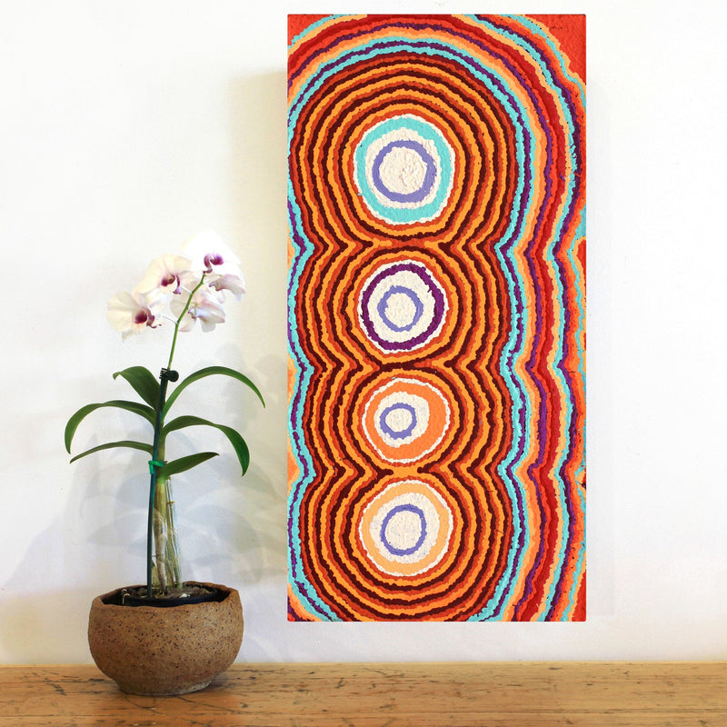 Aboriginal Artwork by Simone Nampijinpa Brown, Ngapa Jukurrpa (Water Dreaming) - Puyurru, 61x30cm