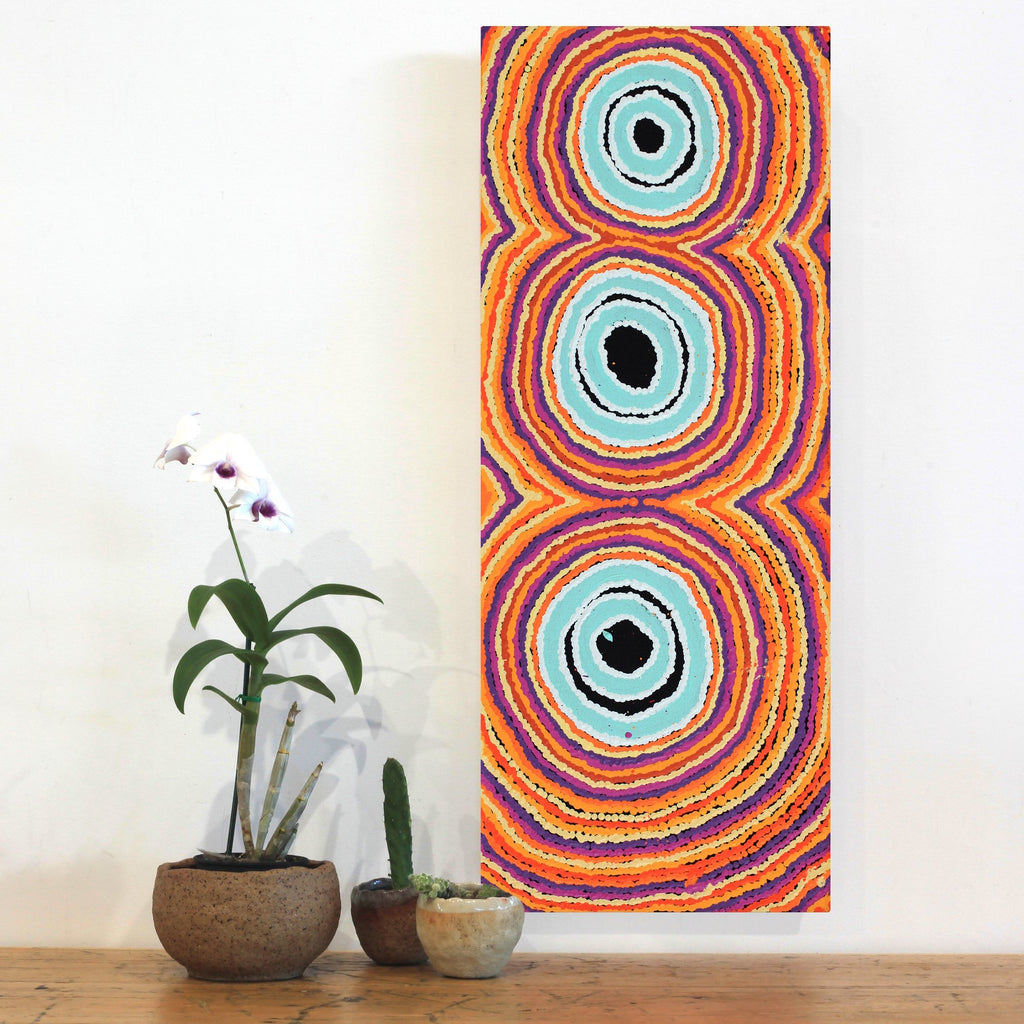 Aboriginal Artwork by Simone Nampijinpa Brown, Ngapa Jukurrpa (Water Dreaming) - Puyurru, 76x30cm