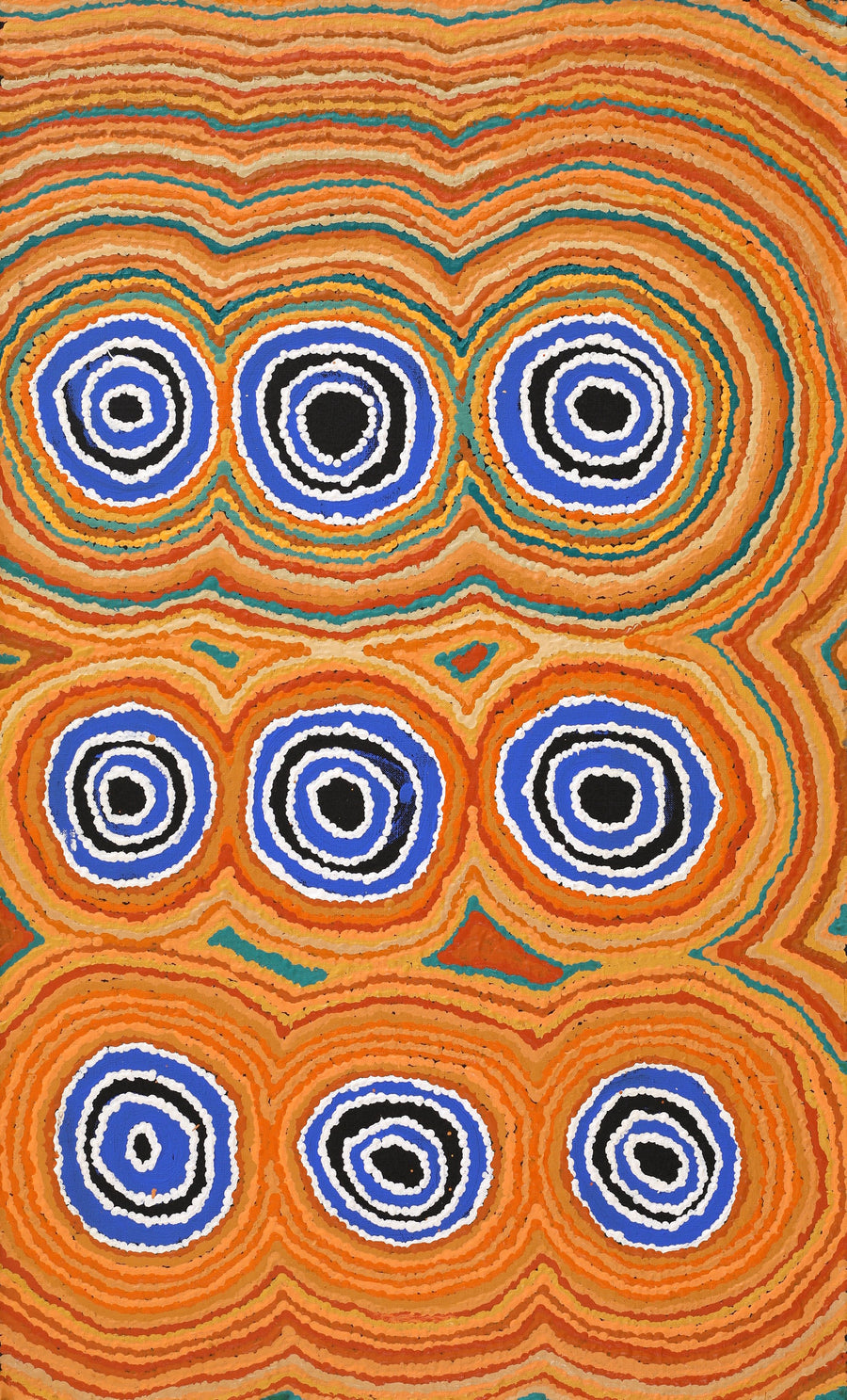 Aboriginal Artwork by Simone Nampijinpa Brown, Ngapa Jukurrpa (Water Dreaming) - Puyurru, 76x46cm