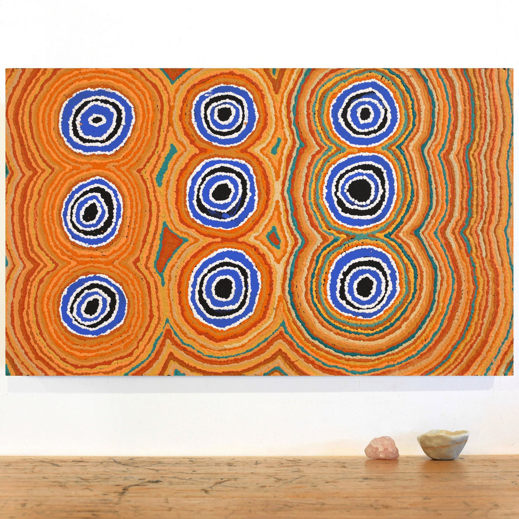 Aboriginal Artwork by Simone Nampijinpa Brown, Ngapa Jukurrpa (Water Dreaming) - Puyurru, 76x46cm