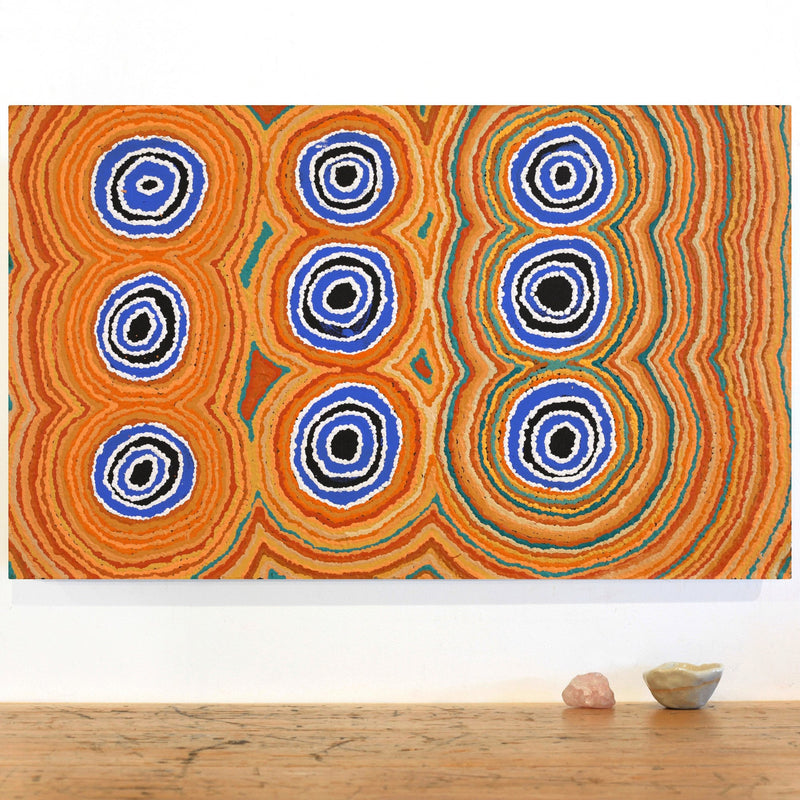 Aboriginal Artwork by Simone Nampijinpa Brown, Ngapa Jukurrpa (Water Dreaming) - Puyurru, 76x46cm