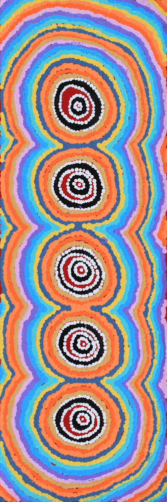 Aboriginal Artwork by Simone Nampijinpa Brown, Ngapa Jukurrpa (Water Dreaming) - Puyurru, 91x30cm