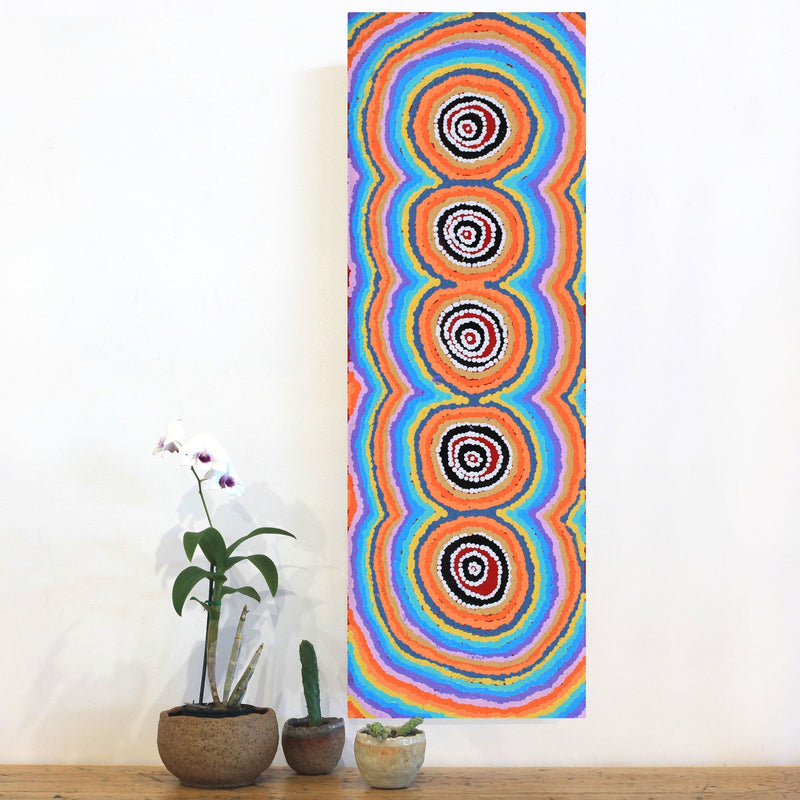 Aboriginal Artwork by Simone Nampijinpa Brown, Ngapa Jukurrpa (Water Dreaming) - Puyurru, 91x30cm