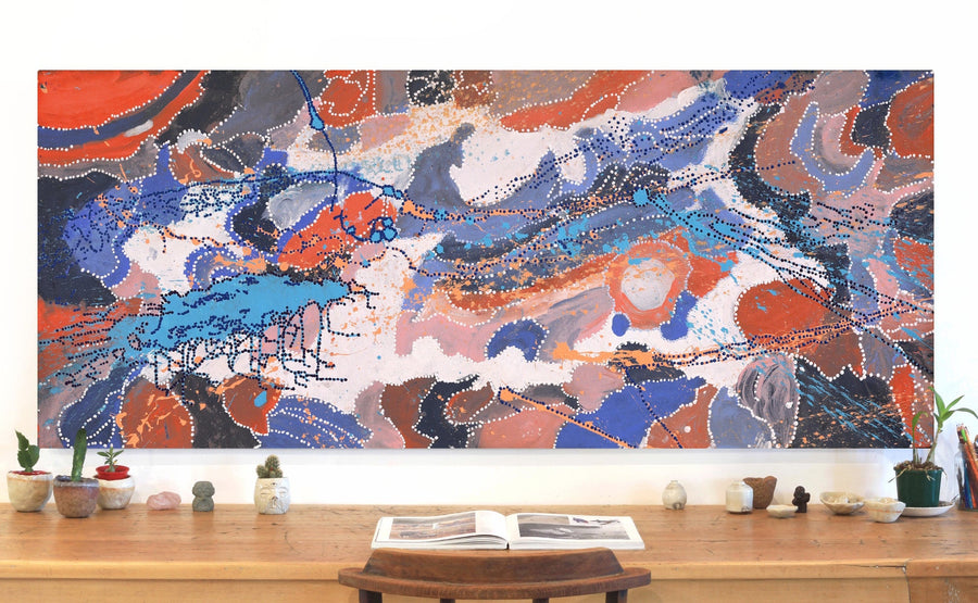 Aboriginal Artwork by Steven Jupurrurla Nelson, Janganpa Jukurrpa (Brush-tail Possum Dreaming), 183x76cm