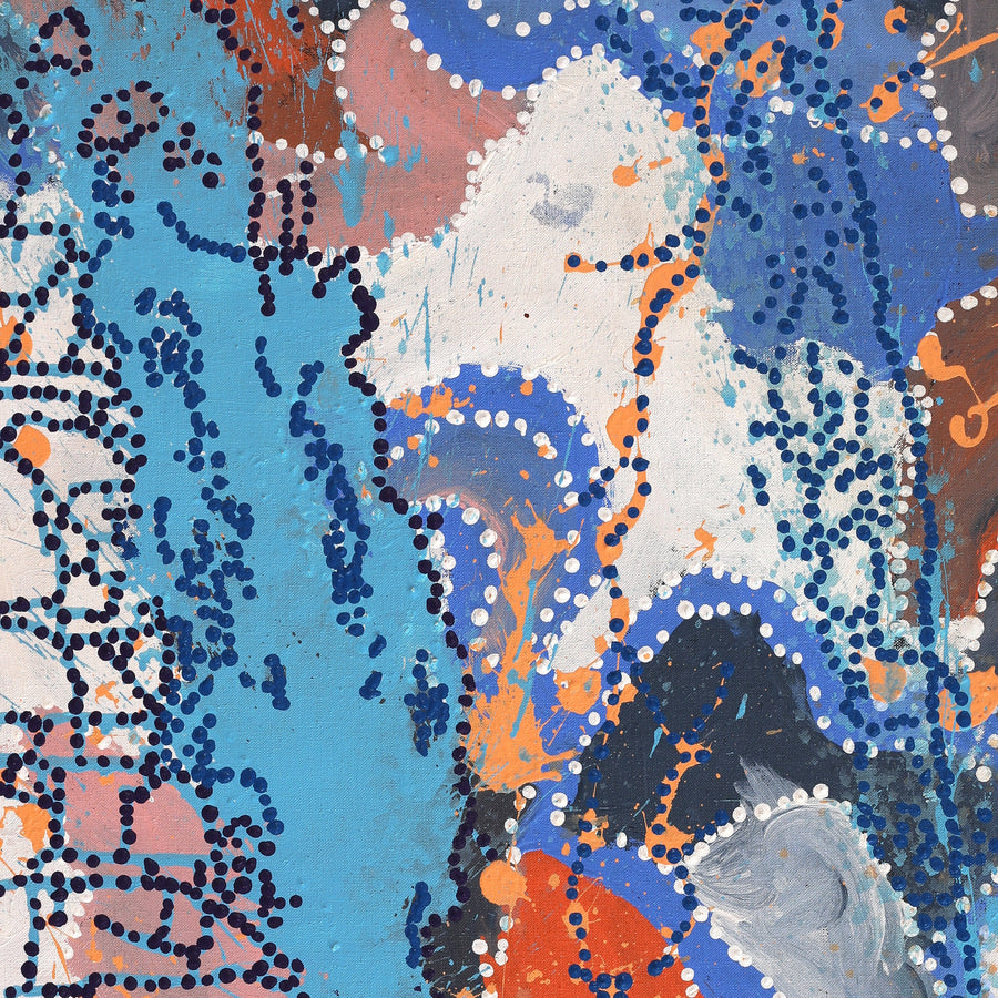 Aboriginal Artwork by Steven Jupurrurla Nelson, Janganpa Jukurrpa (Brush-tail Possum Dreaming), 183x76cm