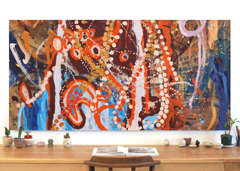 Aboriginal Artwork by Steven Jupurrurla Nelson, Janganpa Jukurrpa (Brush-tail Possum Dreaming) - Mawurrji, 183x91cm