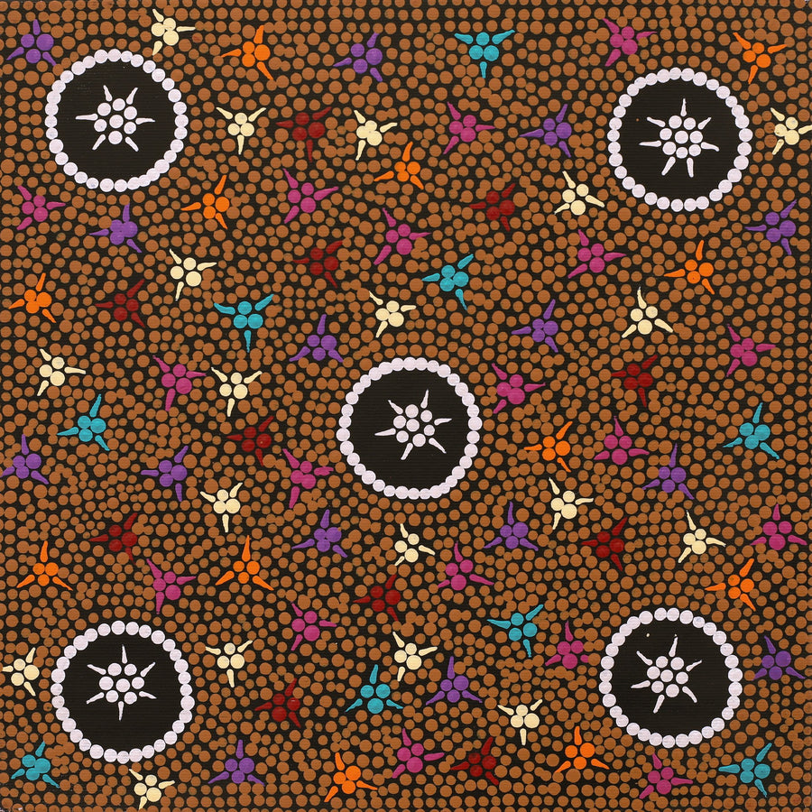 Aboriginal Artwork by Veronica Napangardi Williams, Ngapa Jukurrpa (Water Dreaming) - Pirlinyarnu, 30x30cm