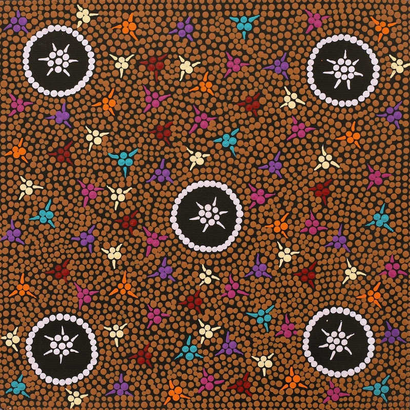 Aboriginal Artwork by Veronica Napangardi Williams, Ngapa Jukurrpa (Water Dreaming) - Pirlinyarnu, 30x30cm