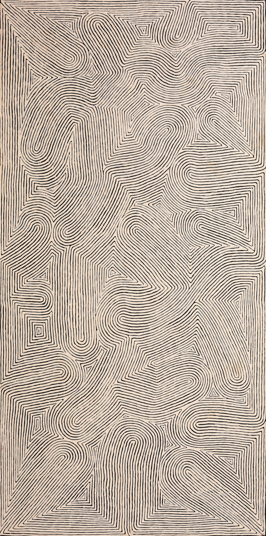 Aboriginal Artwork by Walter Jangala Brown, Tingari Cycle, 183x91cm