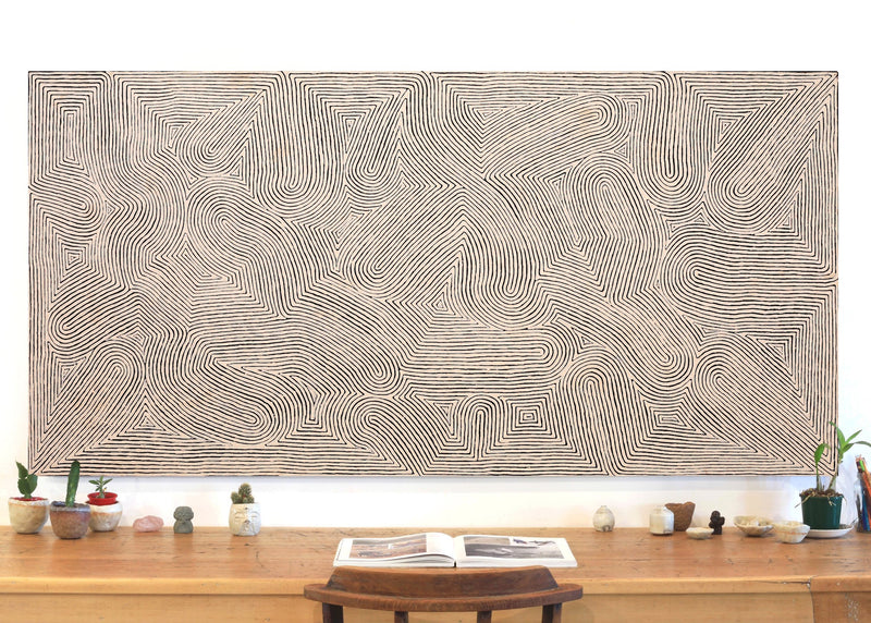 Aboriginal Artwork by Walter Jangala Brown, Tingari Cycle, 183x91cm