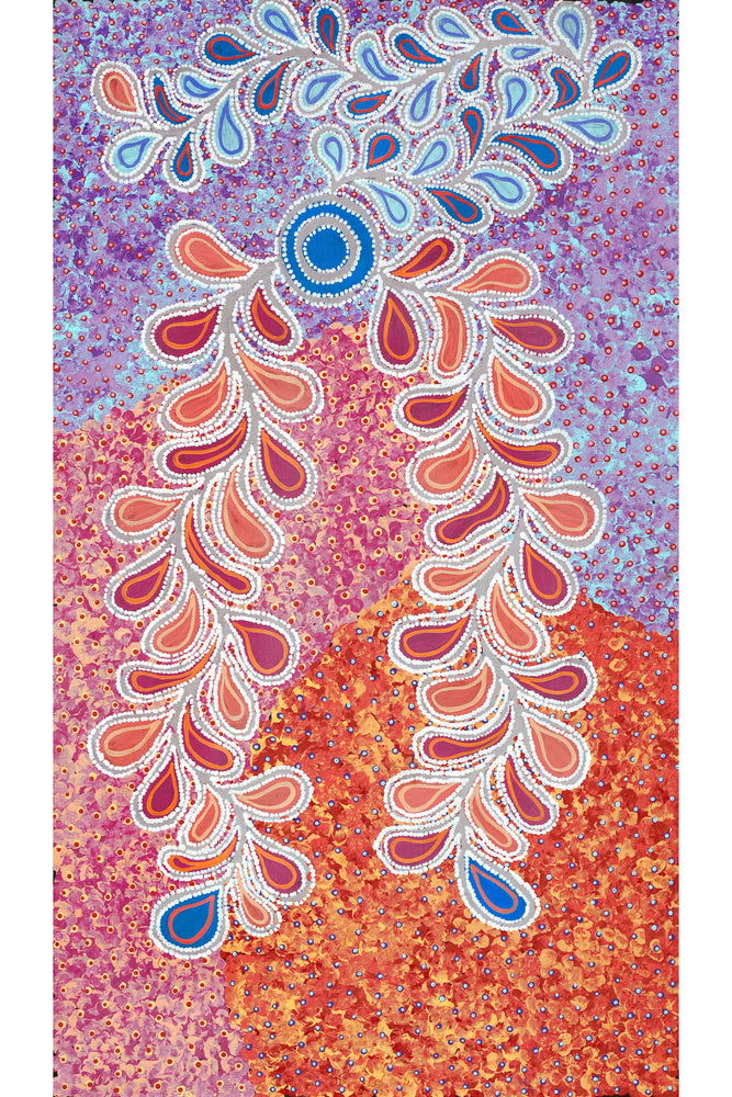 Aboriginal Artwork by Brenda Punytjina Armstrong, Kaliny-kalinypa / Ultukunpa Jukurrpa - Honey Grevillea Dreaming, 107x61cm
