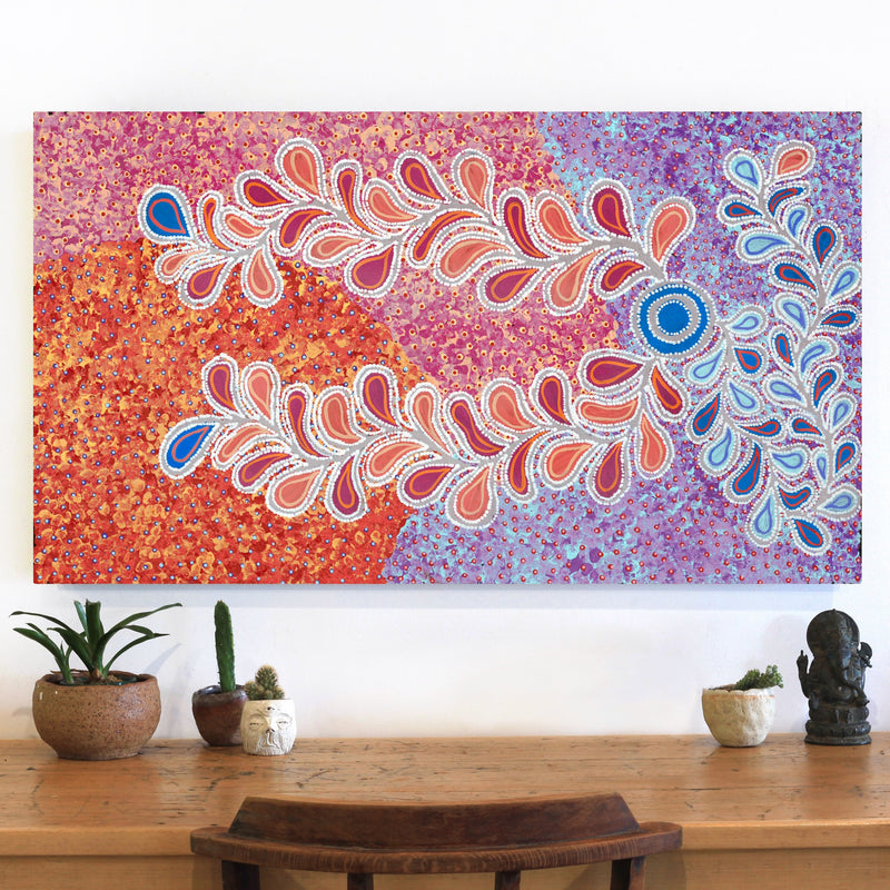 Aboriginal Artwork by Brenda Punytjina Armstrong, Kaliny-kalinypa / Ultukunpa Jukurrpa - Honey Grevillea Dreaming, 107x61cm