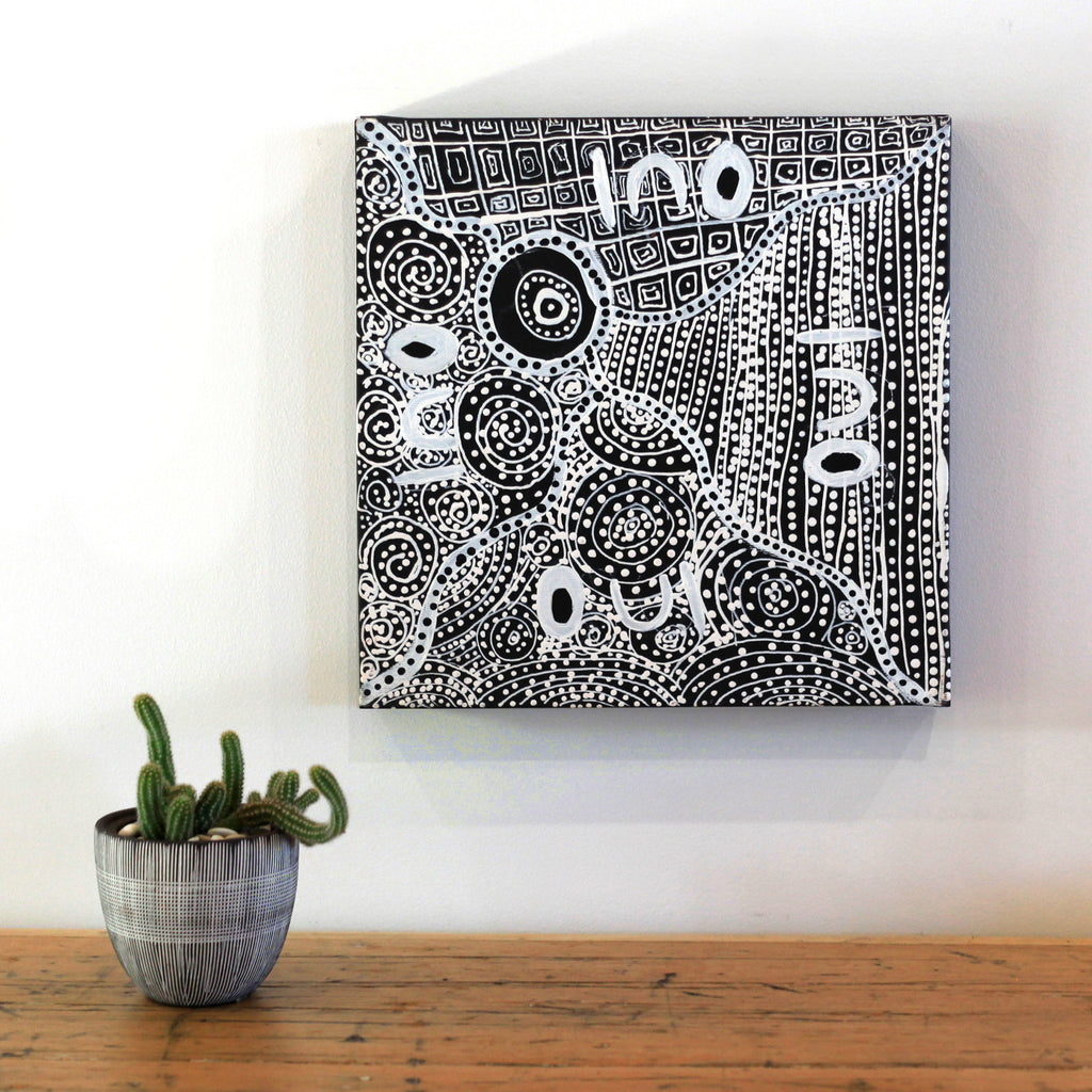 Aboriginal Artwork by Kaylisha Napaljarri Ross, Karnta Jukurrpa, 30x30cm