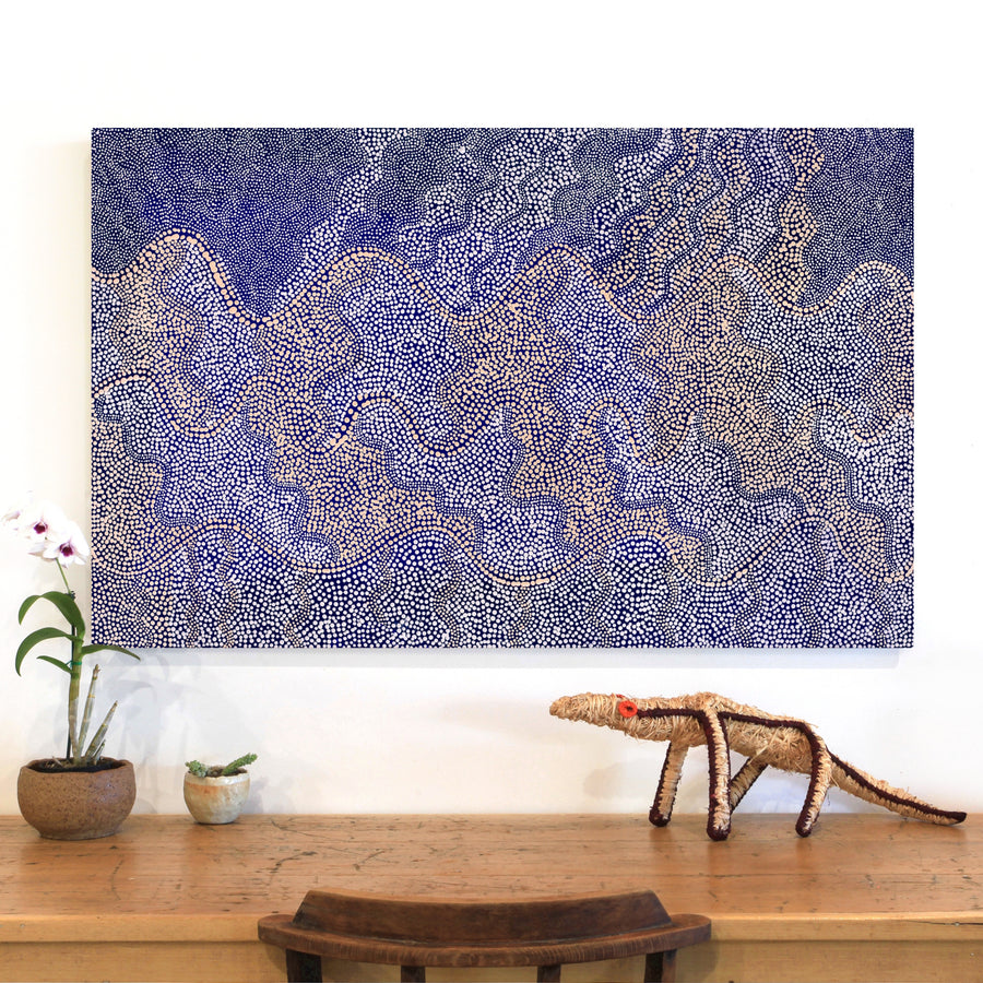 Aboriginal Artwork by Caroline Nakamarra Gibson, Ngapa Jukurrpa (Water Dreaming) - Wapurtali, 122x76cm