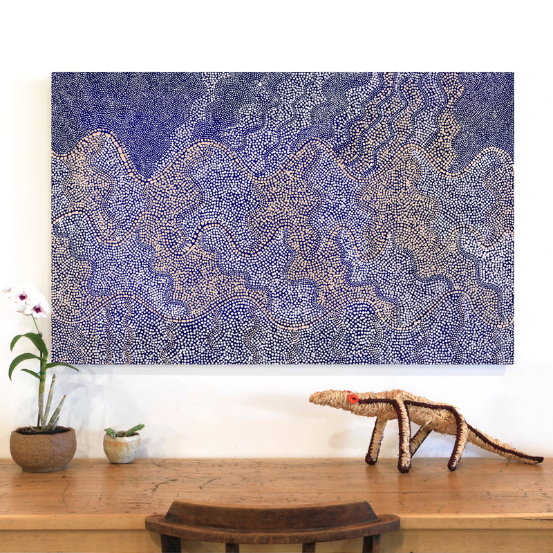 Aboriginal Artwork by Caroline Nakamarra Gibson, Ngapa Jukurrpa (Water Dreaming) - Wapurtali, 122x76cm
