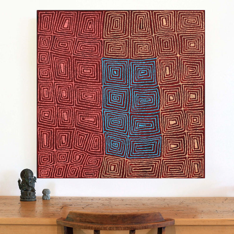 Aboriginal Artwork by Carol Nampijinpa Larry, Karnta Jukurrpa (Womens Dreaming), 91x91cm