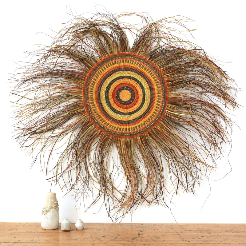 Aboriginal Artwork by Helen Djaypila Guyula, Gapuwiyak - Woven Mat, 49cm