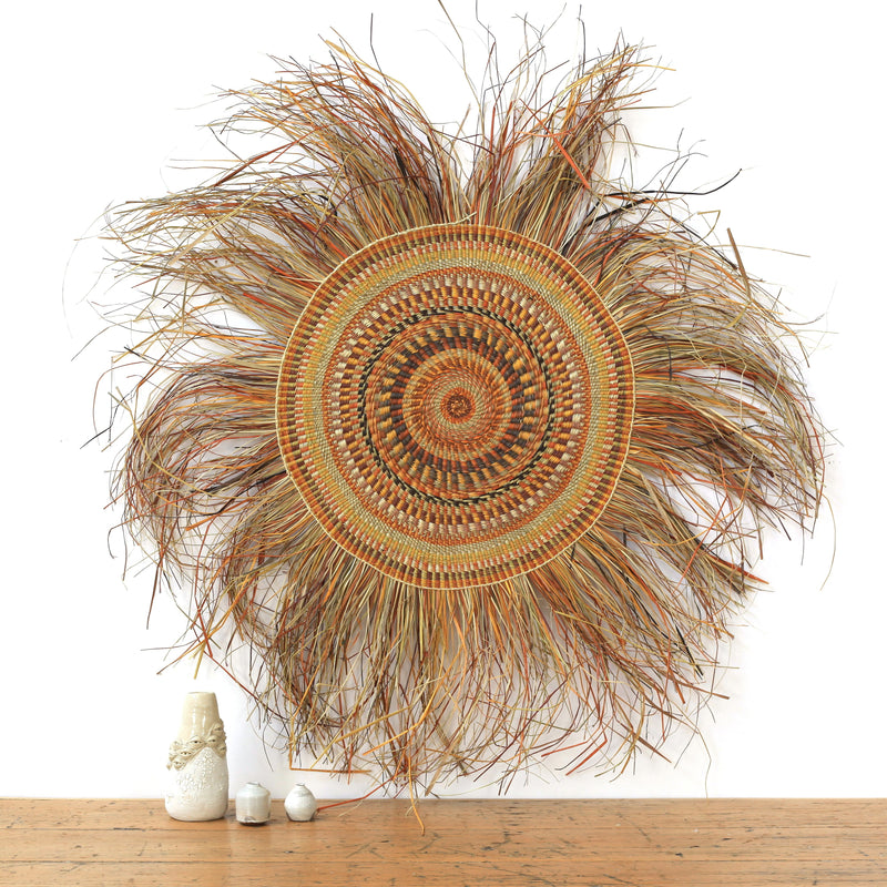 Aboriginal Artwork by Helen Djaypila Guyula, Gapuwiyak - Woven Mat 59cm