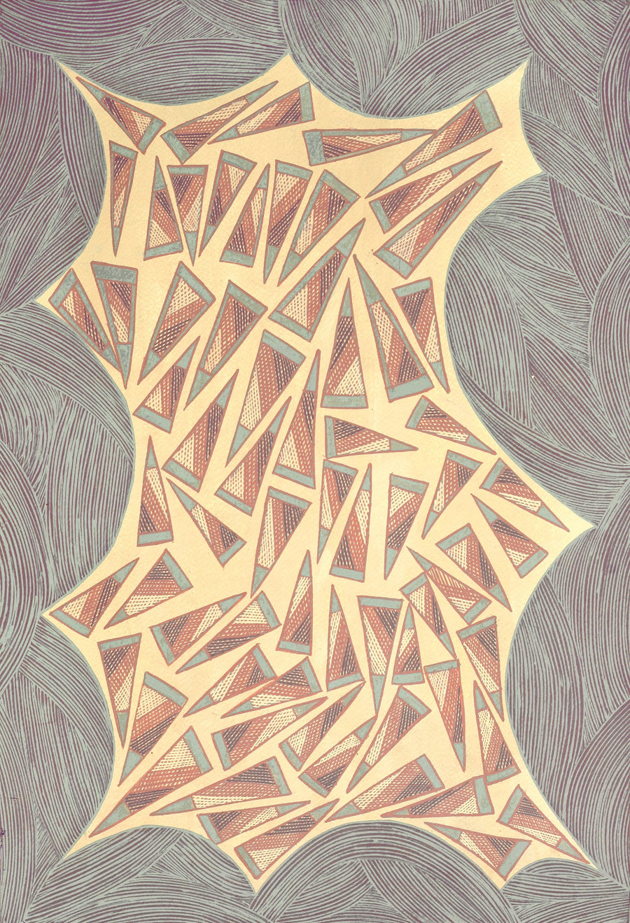 Aboriginal Artwork by Johnny Malibirr Warrkatja, Ngambi and Larr (Flint and Spear Heads), Gapuwiyak - 53x38cm