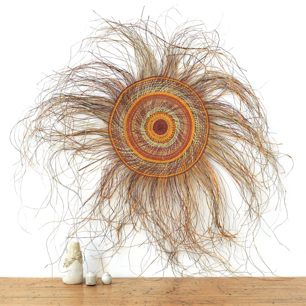 Aboriginal Artwork by Kathy Nyinyipuya Guyula, Gapuwiyak - Woven Mat, 50cm