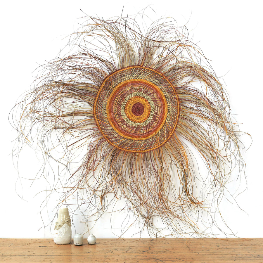 Aboriginal Artwork by Kathy Nyinyipuya Guyula, Gapuwiyak - Woven Mat, 50cm