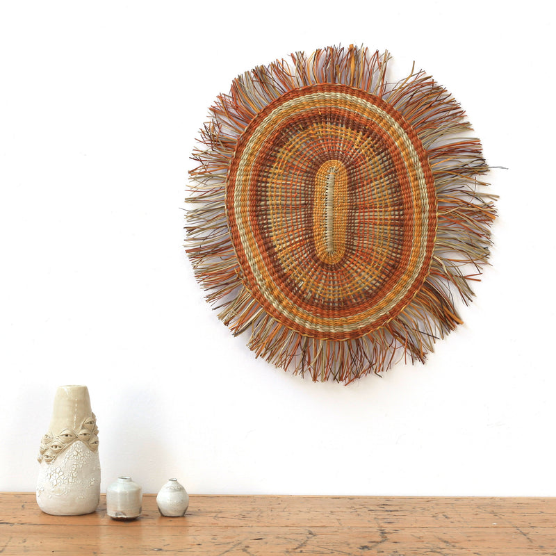 Aboriginal Artwork by Lesley Wininingu Guyula, Gapuwiyak - Woven Mat, 35x42cm