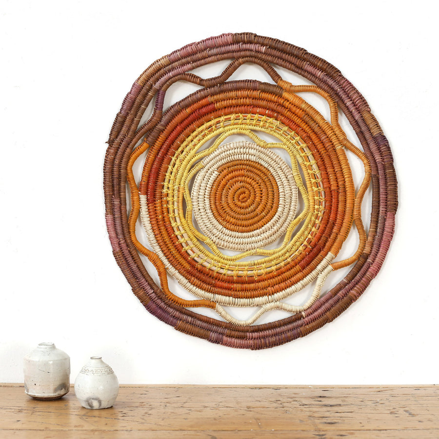 Aboriginal Artwork by Lucy Wanapuyngu - Woven Mat - 40x37cm