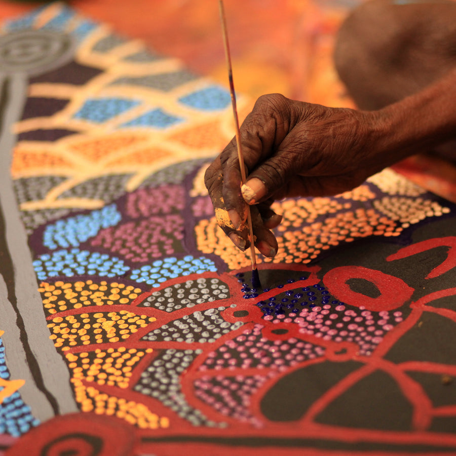 Aboriginal Artwork by Helen Nampijinpa Robertson, Ngapa Jukurrpa - Puyurru, 107x76cm