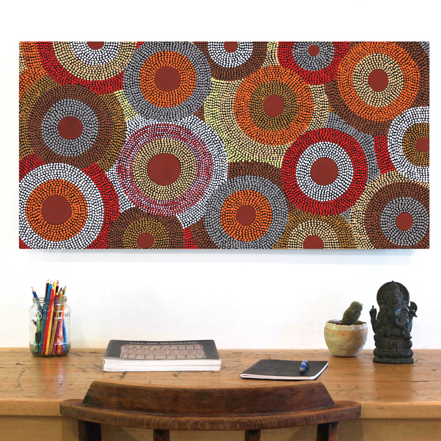 Aboriginal Artwork by Leavannia Nampijinpa Watson, Ngapa Jukurrpa - Puyurru, 91x46cm