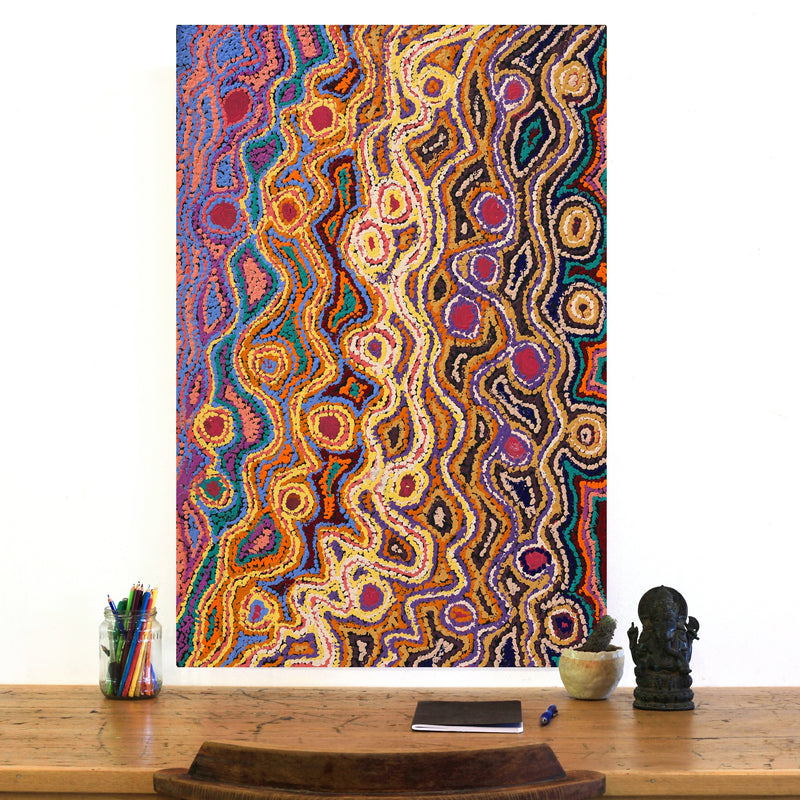Aboriginal Artwork by Magda Nakamarra Curtis, Lappi Lappi Jukurrpa, 91x61cm