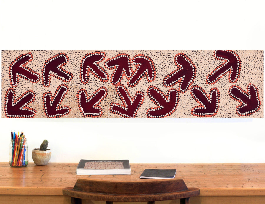 Aboriginal Artwork by Margaret Nangala Gallagher, Yankirri Jukurrpa (Emu Dreaming), 122x30cm
