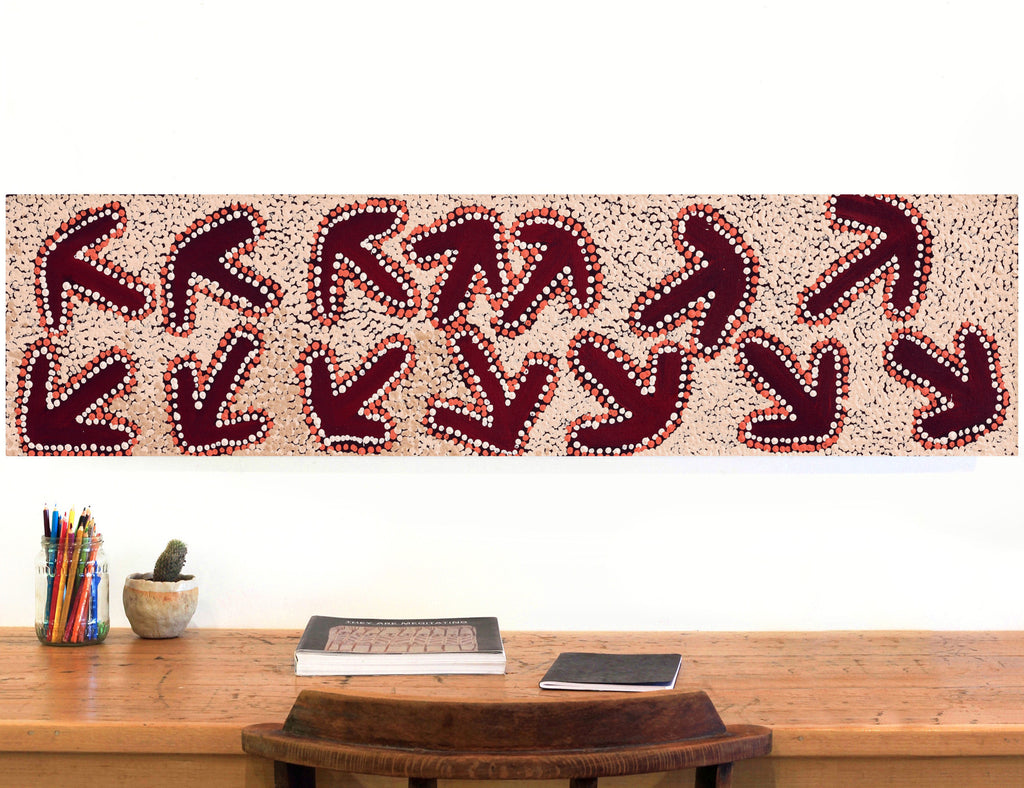 Aboriginal Artwork by Margaret Nangala Gallagher, Yankirri Jukurrpa (Emu Dreaming), 122x30cm - ART ARK®