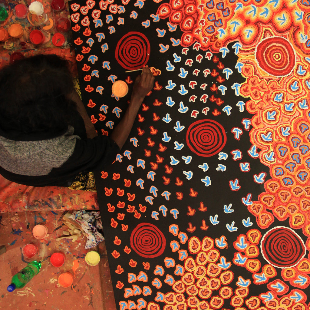 Aboriginal Artwork by Margaret Nangala Gallagher, Yankirri Jukurrpa, 152x107cm