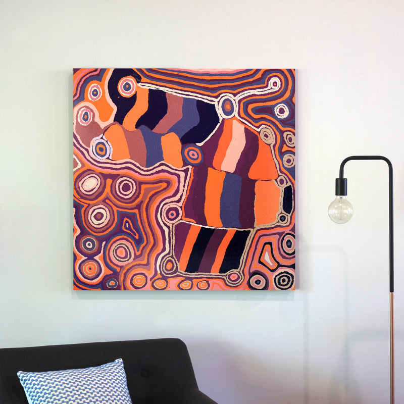 Aboriginal Artwork by Nancy Napanangka Gibson, Mina Mina Jukurrpa, 91x91cm