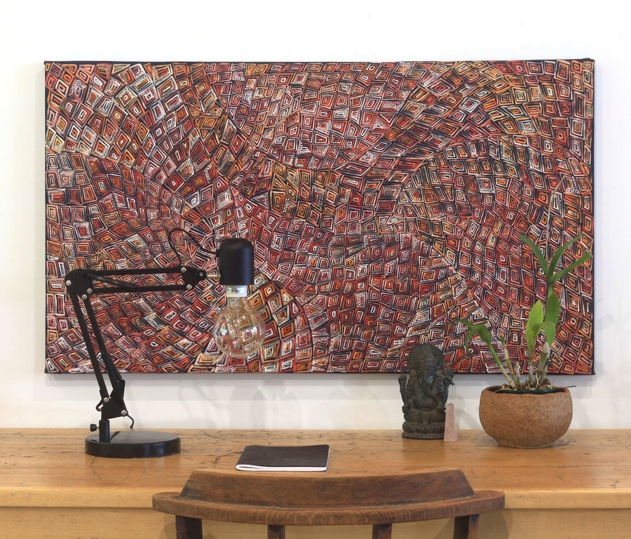 Aboriginal Artwork by Nathania Nangala Granites, Ngapa Jukurrpa (Water Dreaming) - Puyurru, 107x61cm