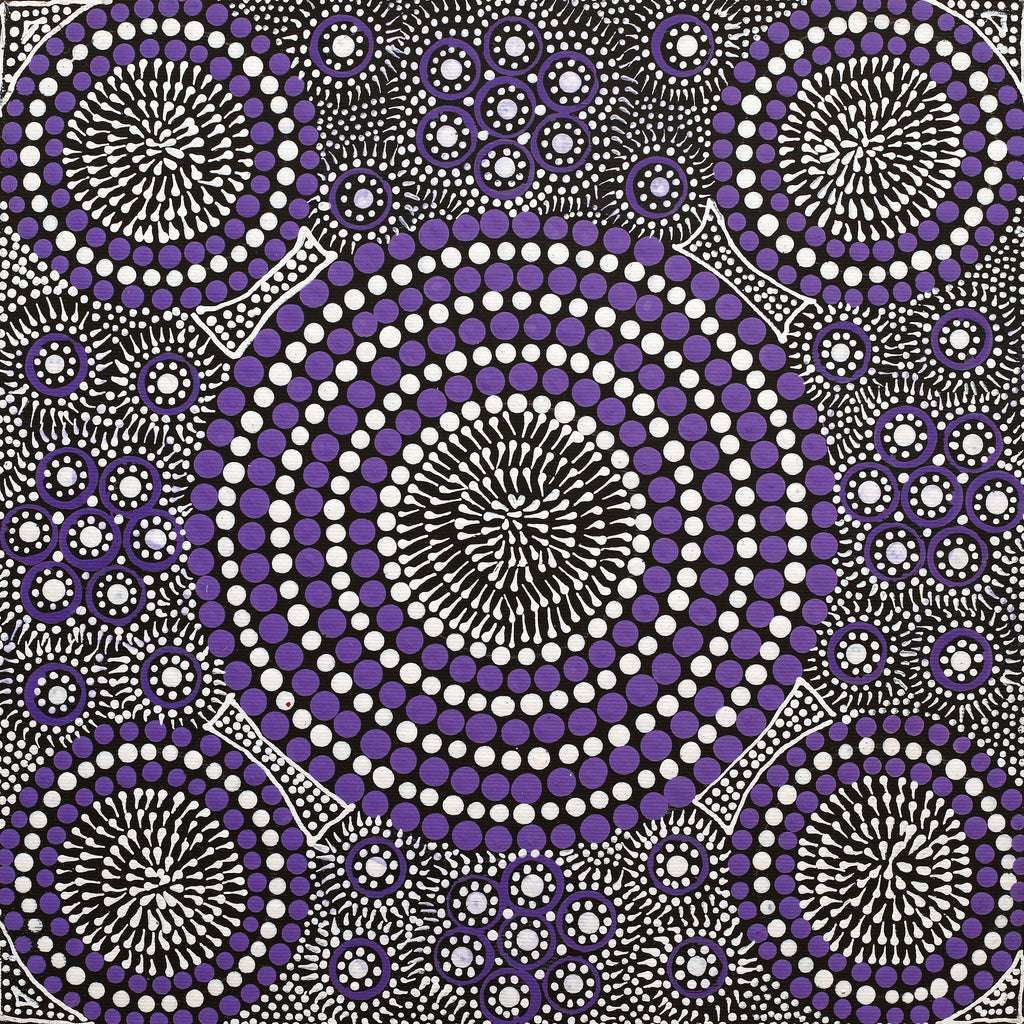 Aboriginal Artwork by Roseanne Nangala Stirling, Patterns of the Landscape around Yuendumu, 30x30cm - ART ARK®