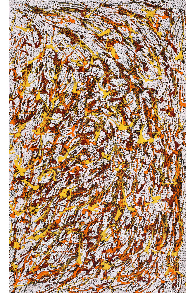 Aboriginal Artwork by Sarah-Jane Nampijinpa Singleton, Yankirri Jukurrpa (Emu Dreaming) - Ngarlikirlangu, 76x46cm