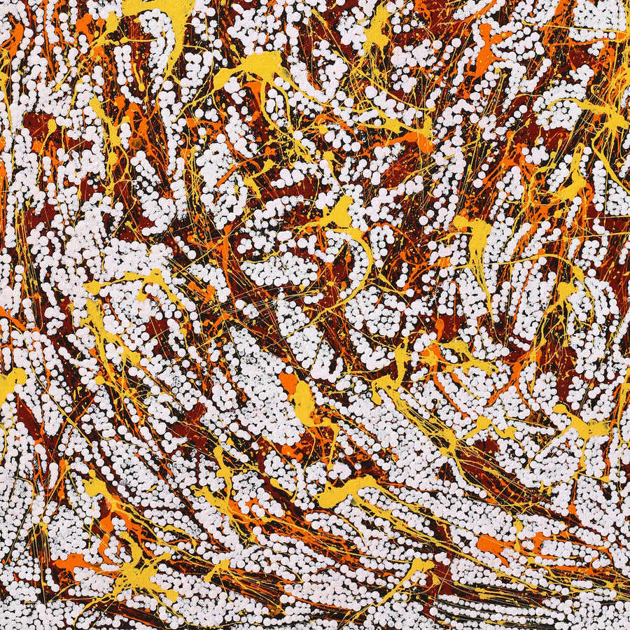 Aboriginal Artwork by Sarah-Jane Nampijinpa Singleton, Yankirri Jukurrpa (Emu Dreaming) - Ngarlikirlangu, 76x46cm