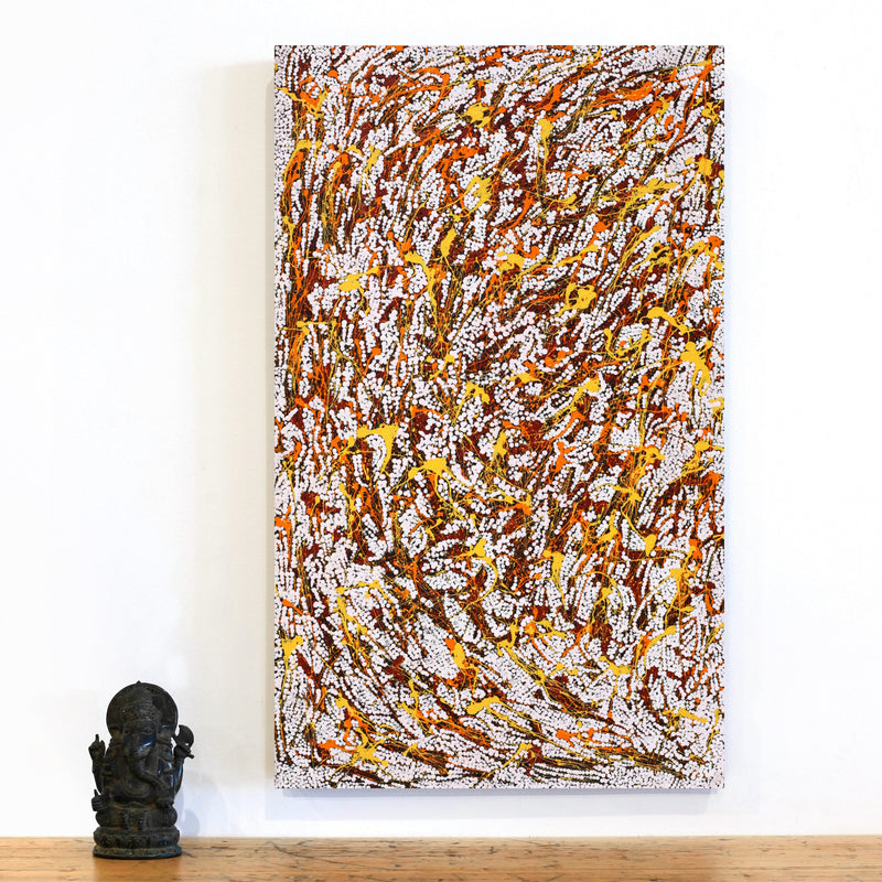 Aboriginal Artwork by Sarah-Jane Nampijinpa Singleton, Yankirri Jukurrpa (Emu Dreaming) - Ngarlikirlangu, 76x46cm