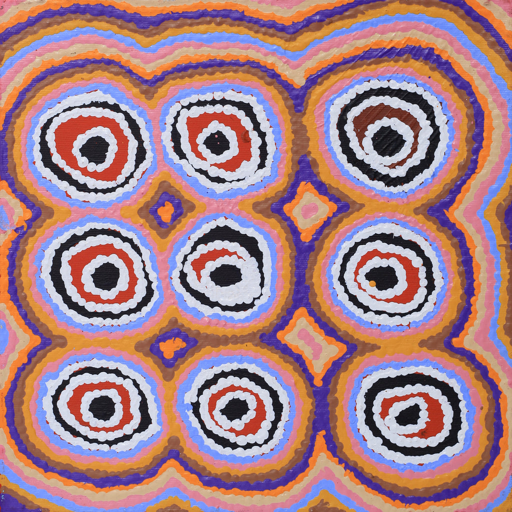 Aboriginal Artwork by Simone Nampijinpa Brown, Ngapa Jukurrpa (Water Dreaming) - Puyurru, 30x30cm